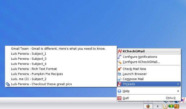 Screenshot of KCheckGMail