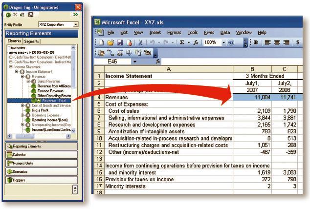 Dragon Tag supports element drag-and-drop to Excel worksheet