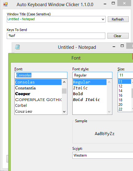 Opening Font dialog in Notepad