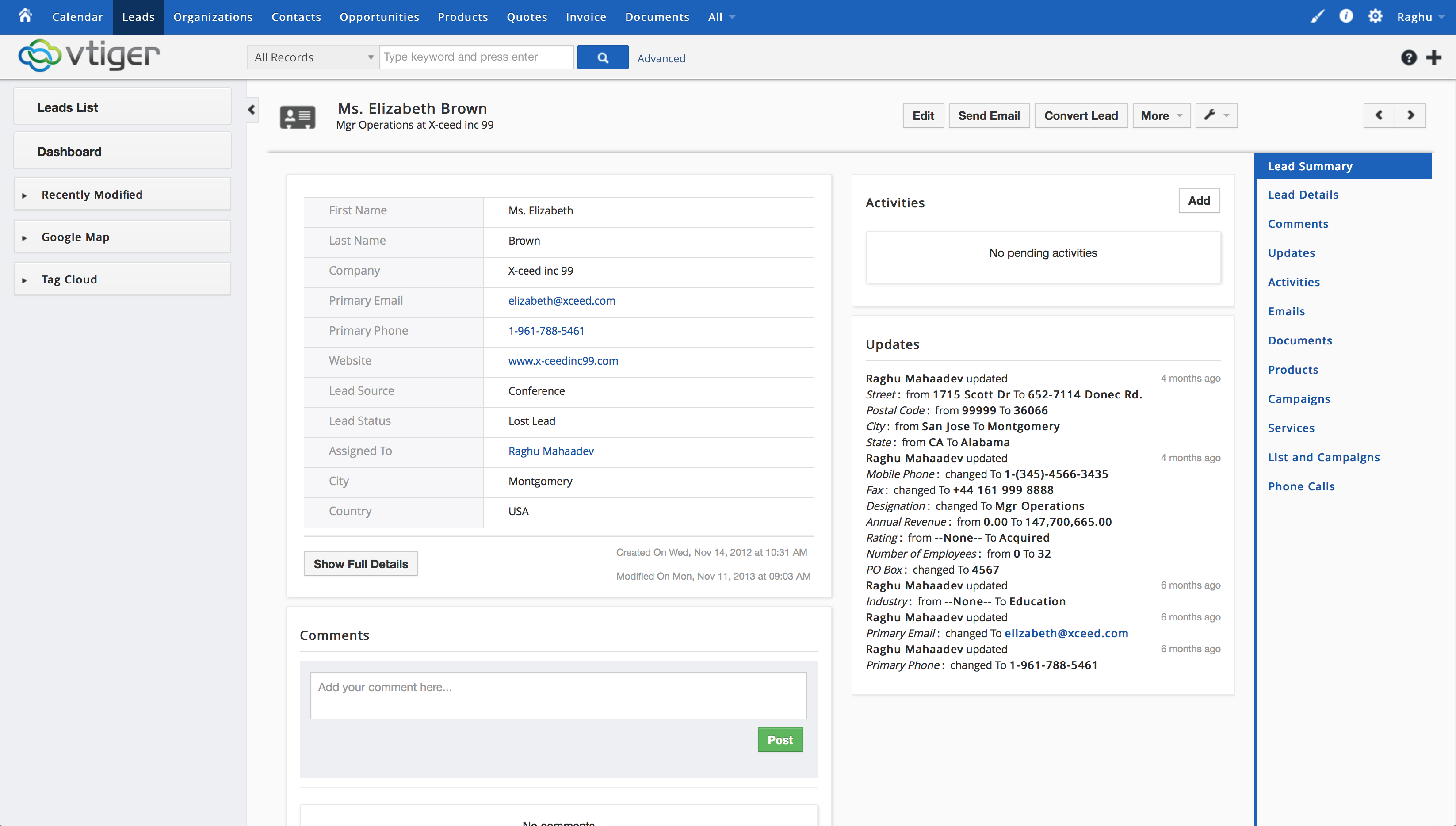 Crm lead details. CRM 7.5. Vtiger. Lead list. Переход с Vtiger.